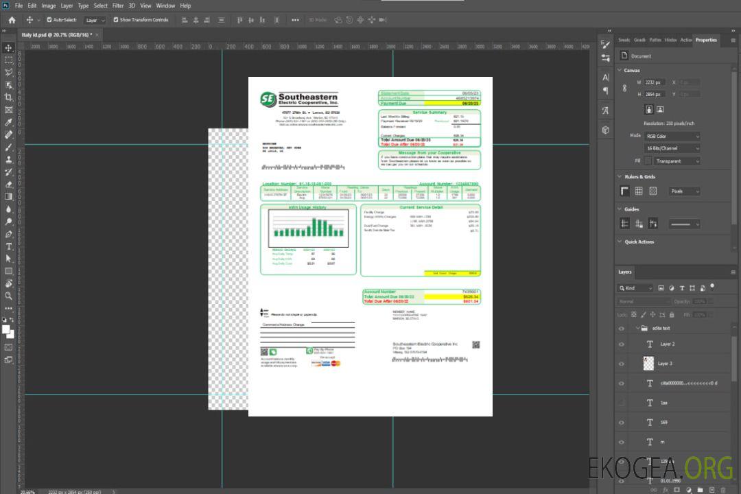 Facture commerciale de services publics de Southeastern Electric Cooperative, Inc., SCR template